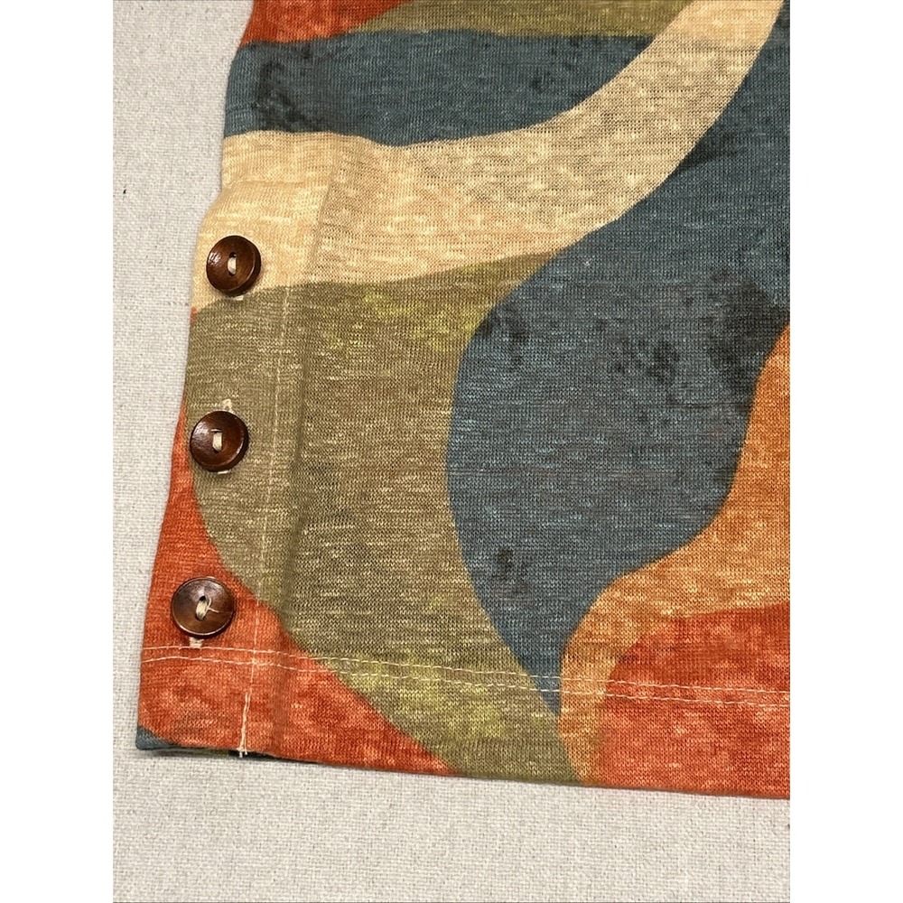 RACHEL ZOE Orange/Multi-Color Short Sleeve 100% LINEN T-Shirt TEE Size M Flowy - Picture 5 of 9